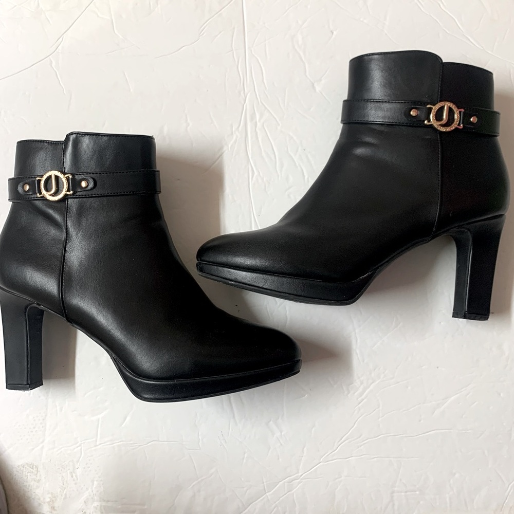 Jones New York Black Ankle Booties with Gold Accent